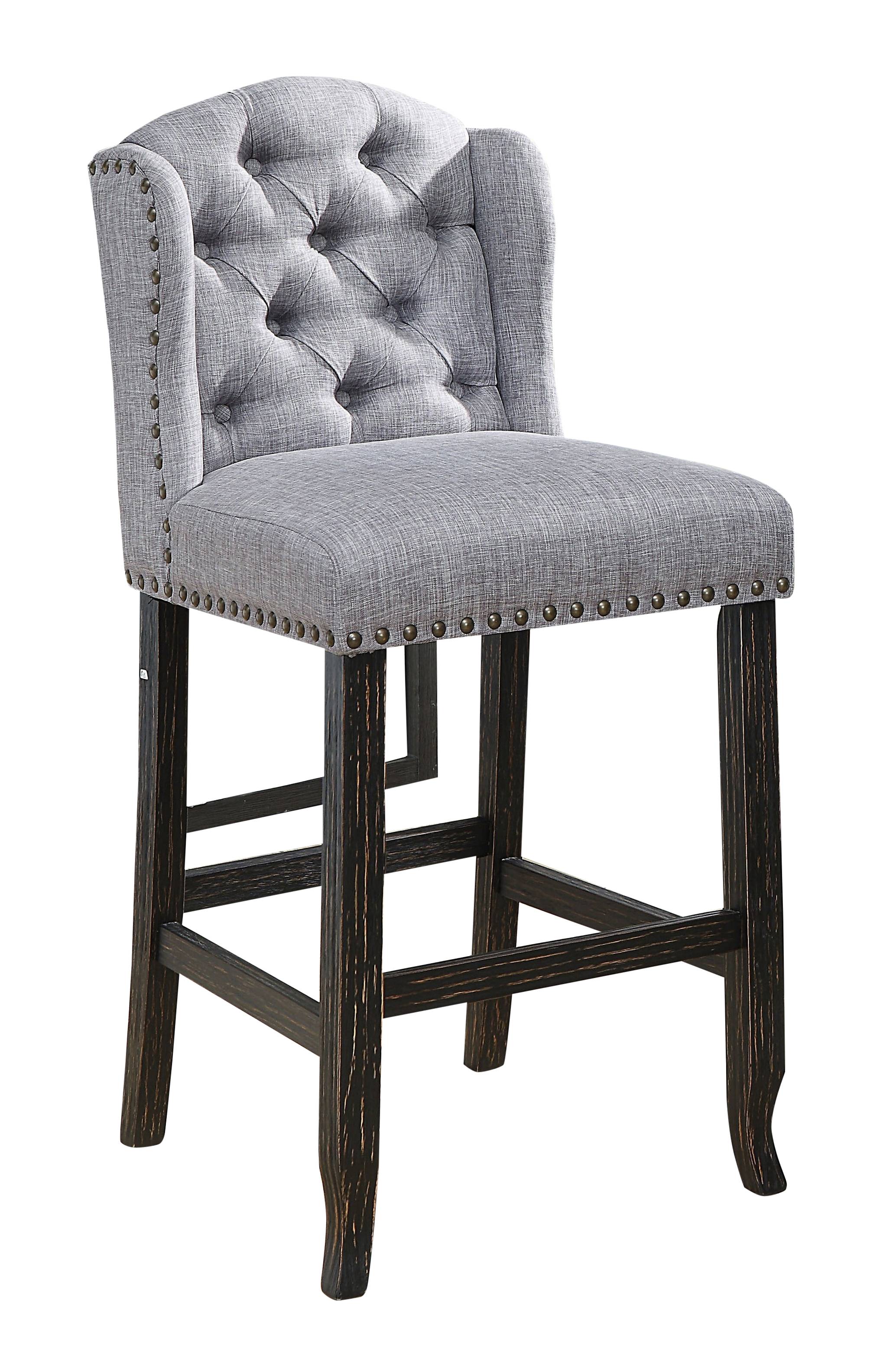 Lubbers Rustic Button Tufted Bar Chairs in Light Gray and Antique Black (Set of 2)